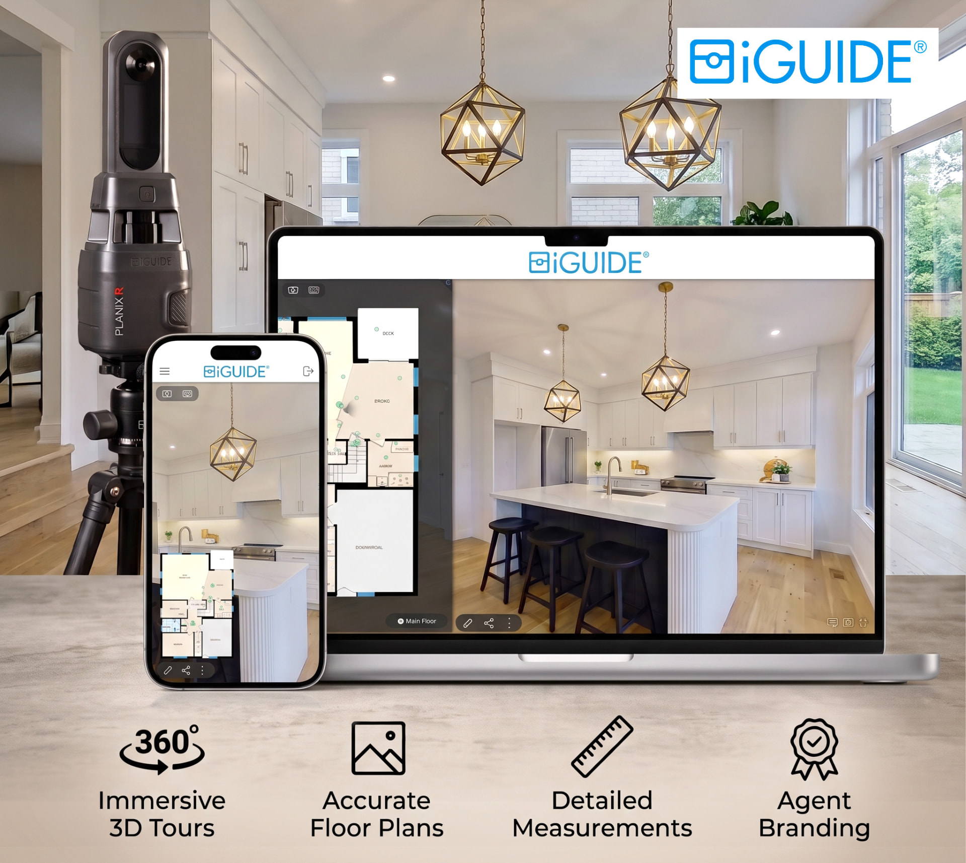 iGUIDE virtual tour displayed on a laptop and phone