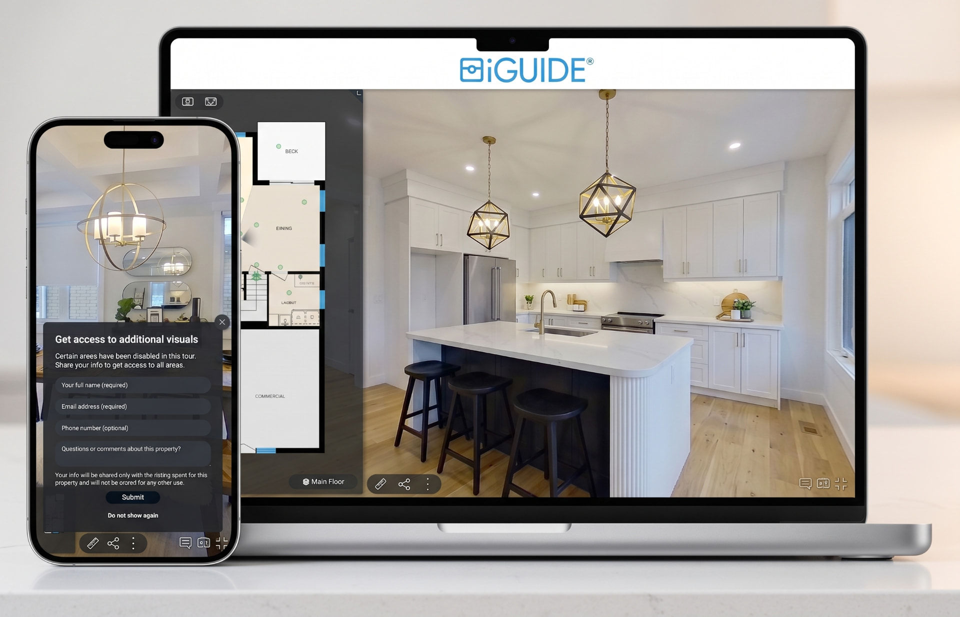 iGUIDE virtual tour displayed on a laptop and phone